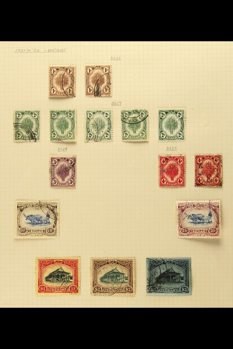 KEDAH 1912-1950 USED COLLECTION On Leaves, Inc 1921-32 Set To $3 (ex 21c) Inc 10c Wmk To Right, 40c (x2) & 50c Wmk To Le - Autres & Non Classés