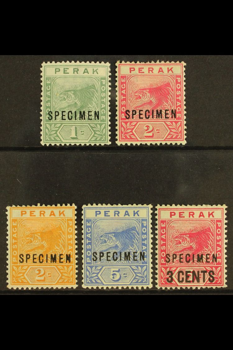 PERAK 1892 - 5 Tiger Set And 3c Surcharge Overprinted "Specimen", SG 61s/65s, Very Fine Mint. (4 Stamps) For More Images - Andere & Zonder Classificatie