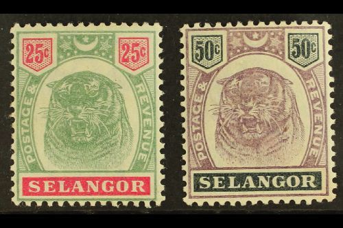 SELANGOR 1895 25c And 50c Dull Purple And Greenish Black "Tigers", SG 58, 59, Very Fine And Fresh Mint. (2 Stamps) For M - Andere & Zonder Classificatie