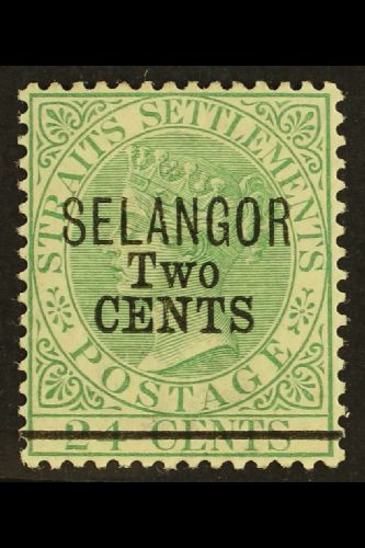 SELANGOR 1891 2c On 24c Green, SG 46, Superb Mint. Scarce Stamp. For More Images, Please Visit Http://www.sandafayre.com - Other & Unclassified