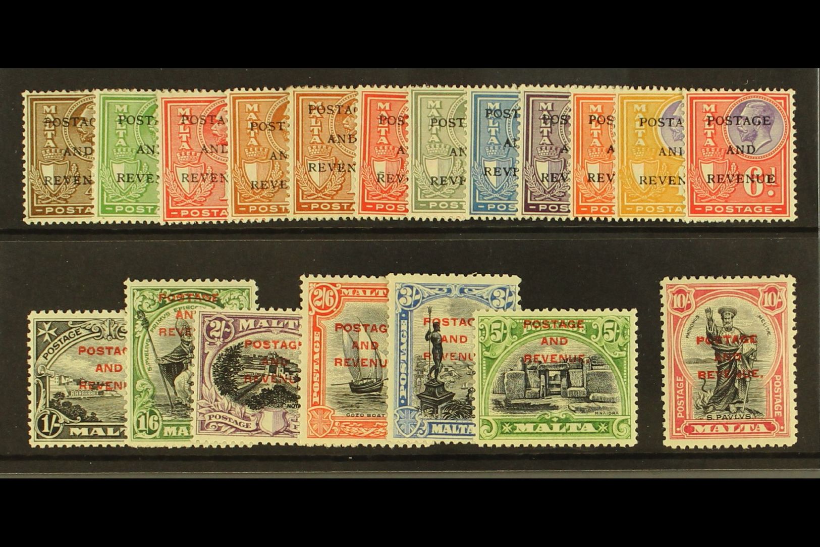 1928 St Paul, Postage And Revenue Ovpt Set Complete, SG 174/92, Very Fine And Fresh Mint. (19 Stamps) For More Images, P - Malte (...-1964)