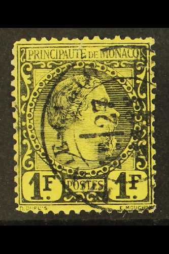 1885 1fr Black On Yellow, Prince Charles, Yv 9, Fine Used. For More Images, Please Visit Http://www.sandafayre.com/itemd - Autres & Non Classés