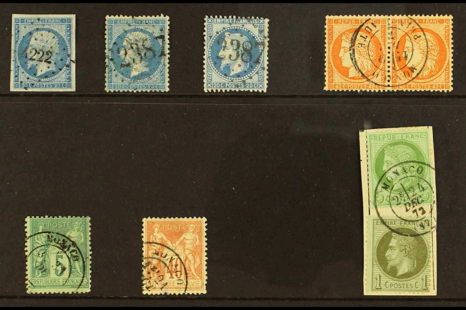 FRANCE USED IN MONACO A Small Group Of Top Quality Stamps Includes The 1860 20c Blue Imperf Cancelled "4222" With 4 Good - Andere & Zonder Classificatie