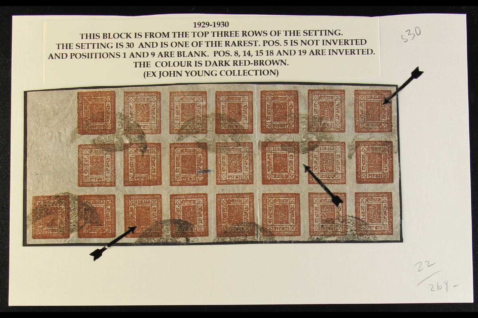 1917-1930 TWO ANNA BROWNS (SG 40, Scott 16, Hellrigl 41/42) Spectacular Collection Of Telegraphically Used Complete Shee - Népal