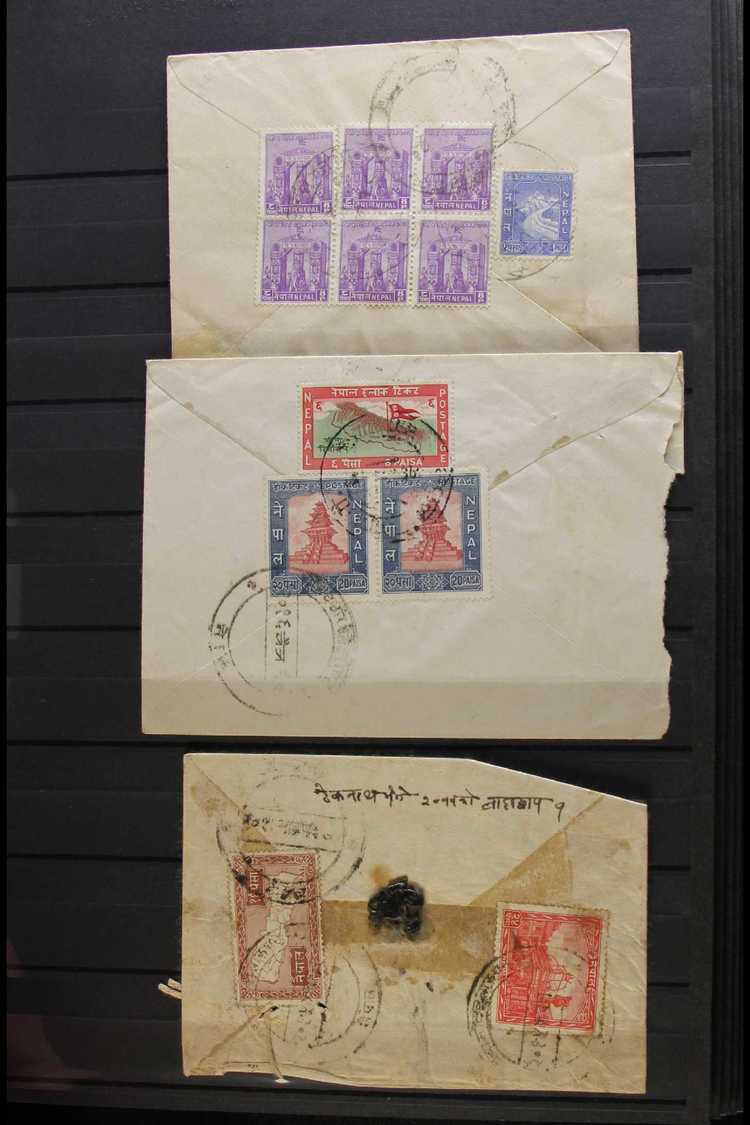 POSTAL HISTORY GROUP Wide Range Of Covers Kept In A Stock Book, Stamps Applied To The Back Of The Envelopes With Issues  - Népal