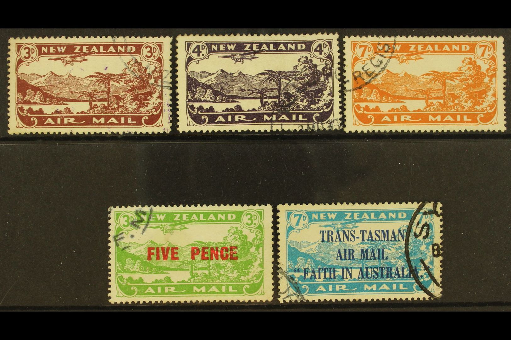 1931-1934 AIRS VERY FINE USED With 1931 Set Plus 5d On 3d Surcharge, SG 548/51, Plus 1934 7d "Faith In Australia", SG 55 - Andere & Zonder Classificatie