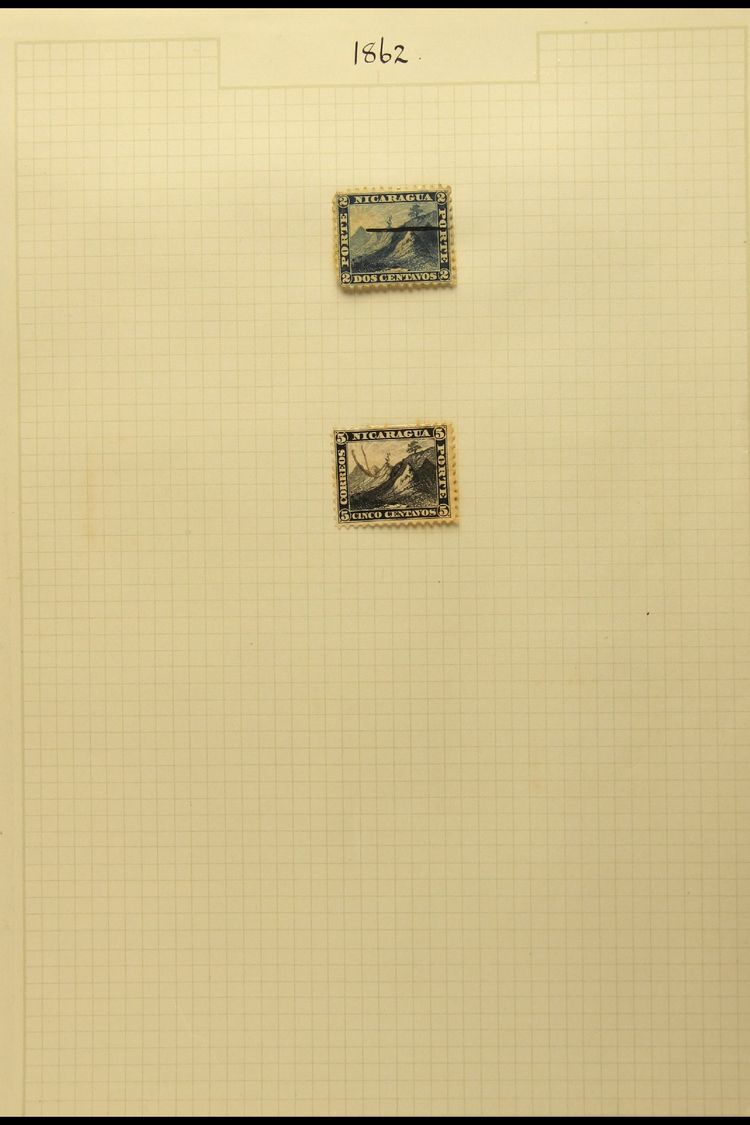 1862-1915 MINT AND USED COLLECTION On Pages, Includes 1862 2c And 5c On Yellowish Paper Both Used With Pen Cancels, 1869 - Nicaragua