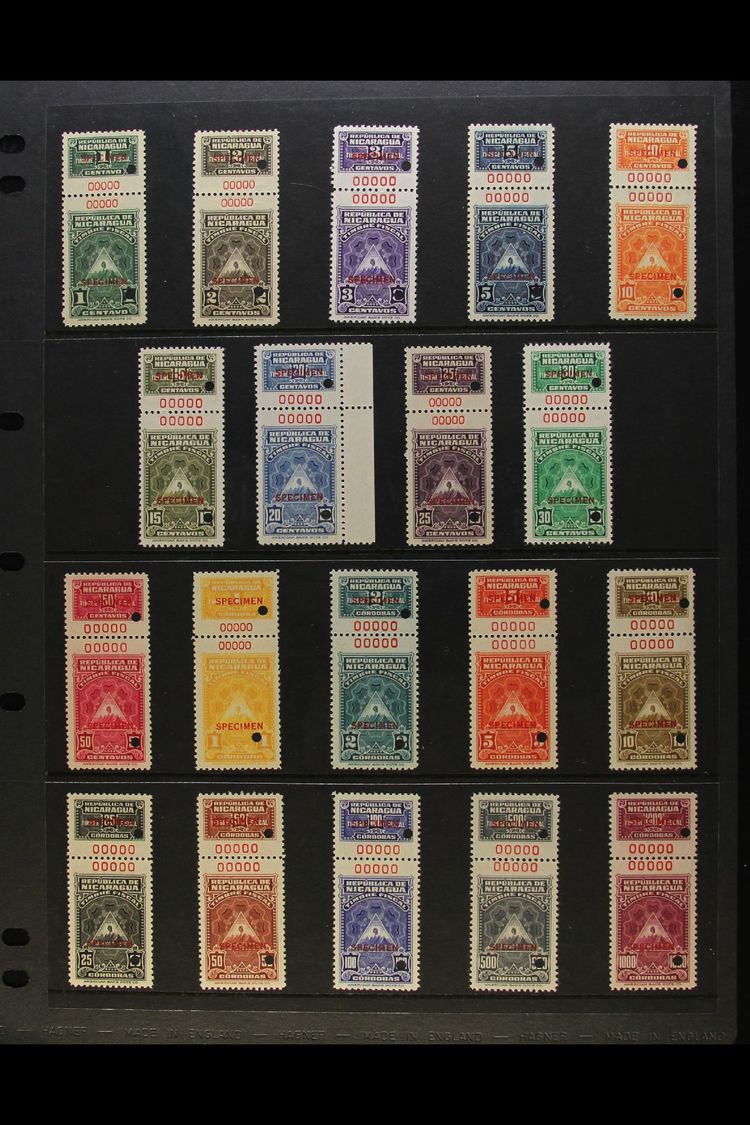 REVENUES American Bank Note Company Archive "Tabbed" Revenue SPECIMENS, All Different With Values To 1000 Cordobas, 0000 - Nicaragua