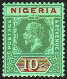 1920 10s Green And Red On Emerald Green (pale Olive Back), SG 11c, Very Fine And Fresh Mint. For More Images, Please Vis - Nigeria (...-1960)