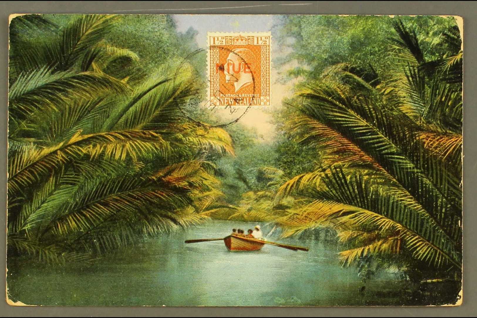 1920 An Attractive Picture Postcard Of A Boat And River Scene, Bearing On The Picture Side 1½d Orange-brown, SG 26, Tied - Niue