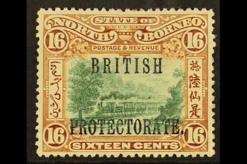 1901 16c Green And Chestnut Railway Train, Perf 14½ - 15, Ovptd British Protectorate, SG 136a, Very Fine And Fresh Mint. - North Borneo (...-1963)