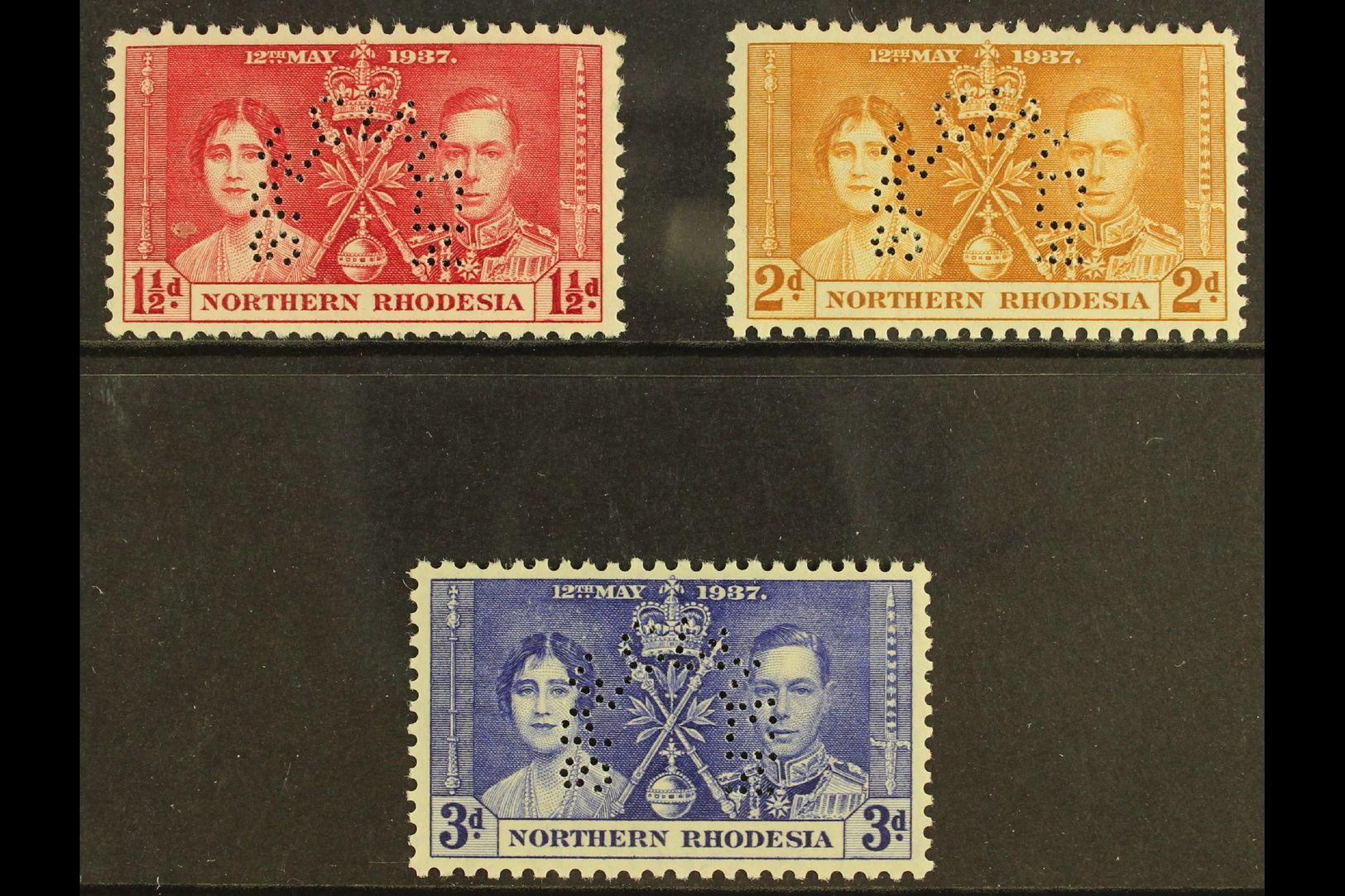 1937 Coronation Set Complete, Perforated "Specimen", SG 22s/24s, Very Fine Mint, Large Part Og. (3 Stamps) For More Imag - Rhodésie Du Nord (...-1963)