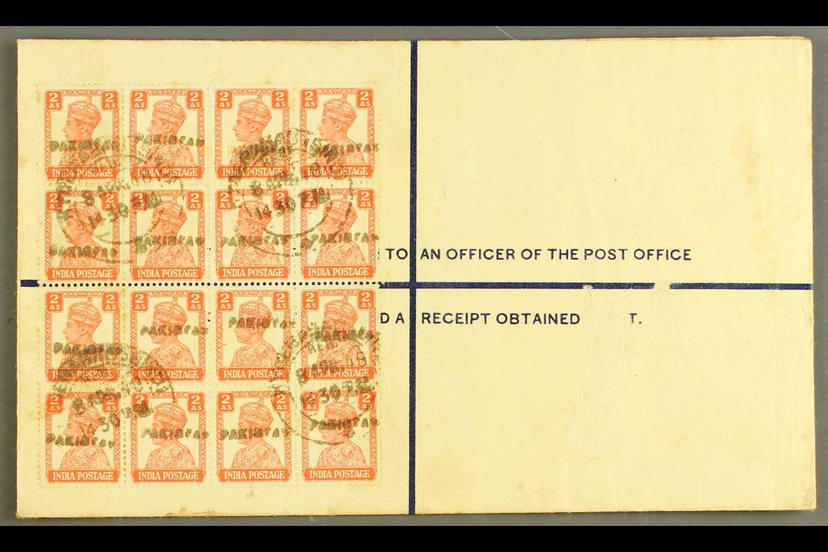 1948 (8 Apr) 4½a Registered Stationery Envelope With "PAKISTAN" Nasik Overprint (26¼ X 3mm), On Reverse A Spectacular Fr - Pakistan