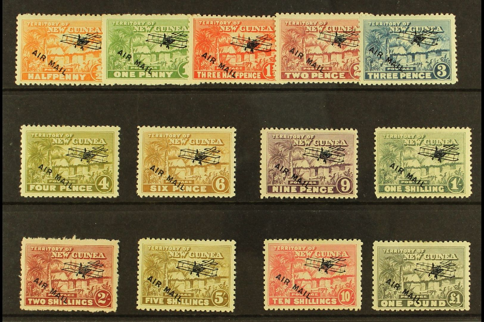 1931 Air Mail Overprint Set On "Huts" Issue Complete, SG 137/49, 1s Hinge Thin Otherwise Very Fine And Fresh Mint. (13 S - Papoea-Nieuw-Guinea