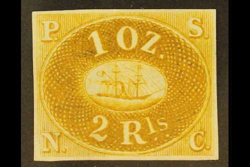 1857 2r Yellow Pacific Steam Navigation Company 1862 Reprint, Very Fine Unused With 4 Margins. For More Images, Please V - Pérou