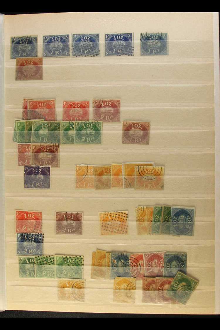 1857 PACIFIC STEAM NAV. COMPANY ACCUMULATION OF FORGERIES Of The Classic 1r & 2r Values In A Wide Range Of Colours. All  - Peru