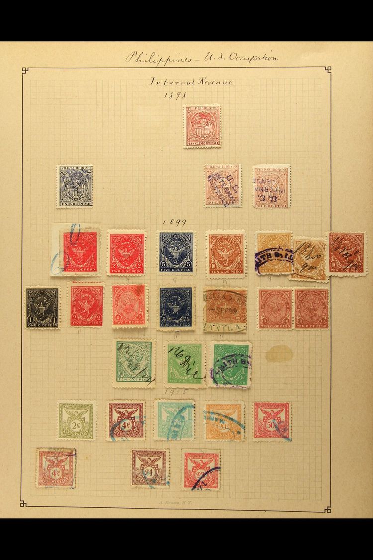 REVENUE STAMPS (U.S. ADMINISTRATION) - INTERNAL REVENUE 1898-1905 Mint And Used Collection On Album Page. Comprises 1898 - Philippines