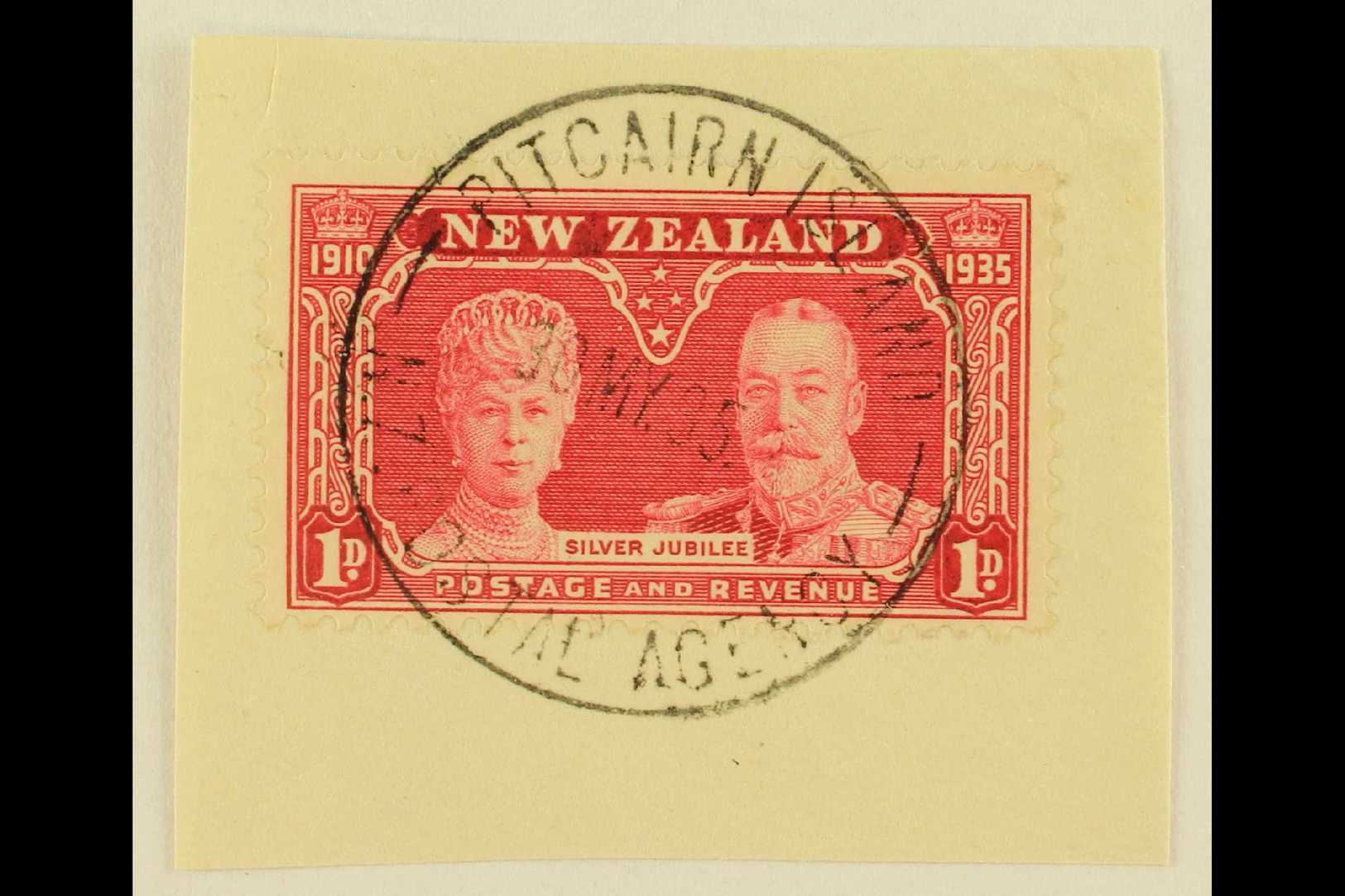 1935 1d Carmine Silver Jubilee Of New Zealand, On Piece Tied By Fine Full "PITCAIRN ISLANDS" Cds Cancel Of 30 MY 35, SG  - Pitcairneilanden