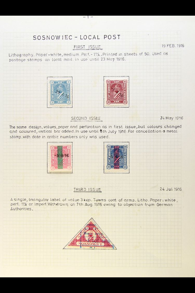 LOCAL TOWN POST SOSNOWIEC 1916 Fine Used All Different Collection On A Page, Inc 1916 3k & 10k, 1916 3k & 10k With Vert  - Autres & Non Classés