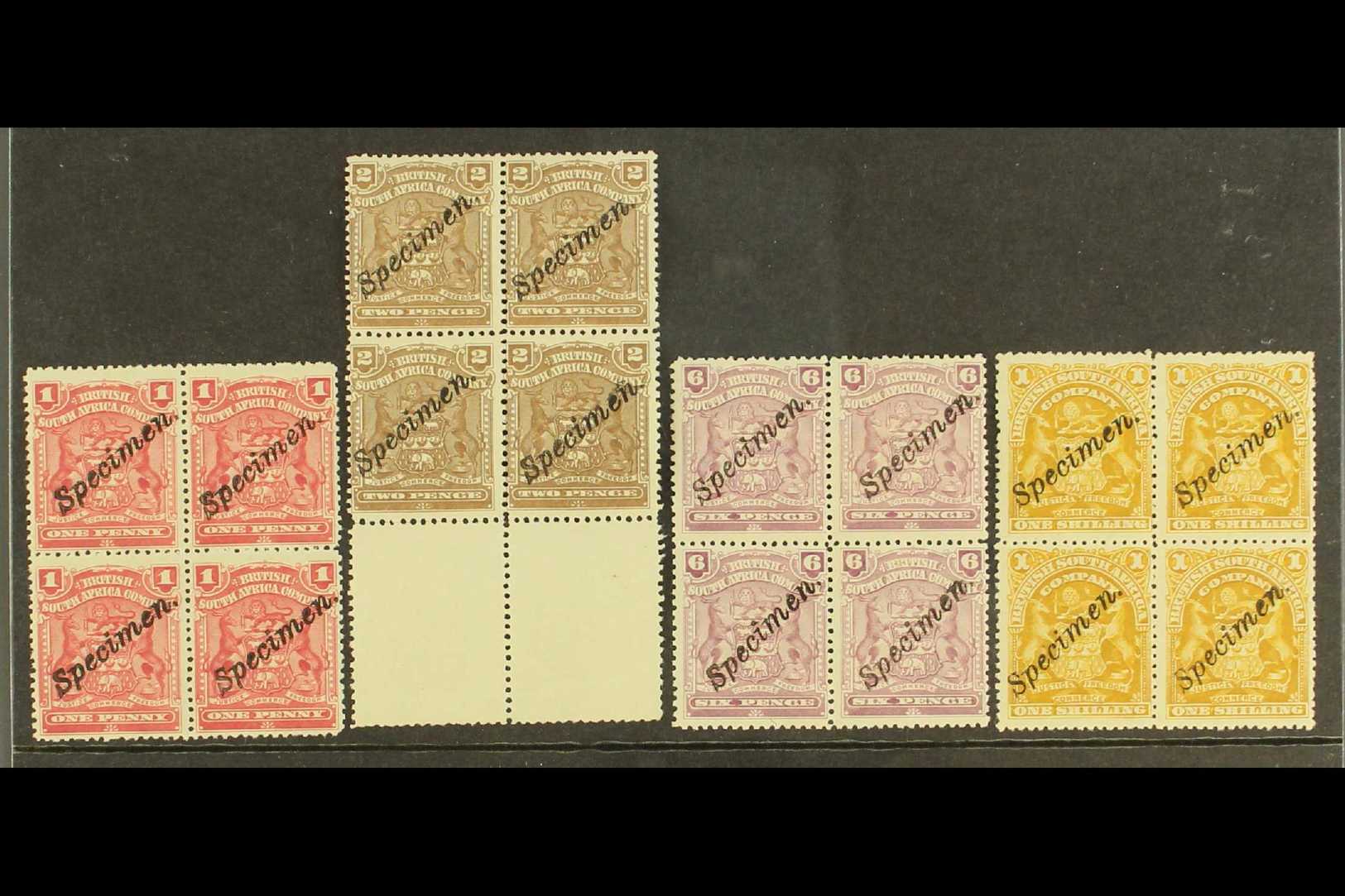 1898-1908 Arms 1d, 2d, 6d And 1s SG 78, 79, 83 And 84, Each In A Never Hinged Mint Block Of Four Overprinted "Specimen". - Other & Unclassified