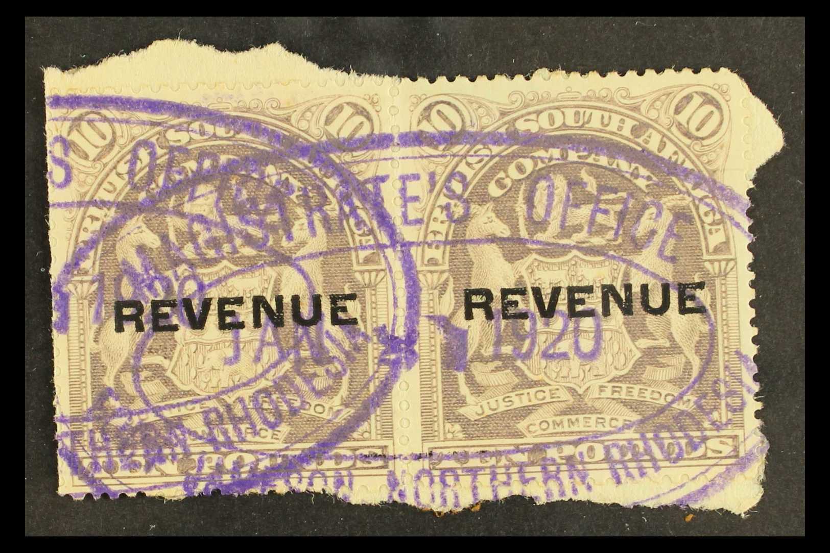 REVENUE STAMPS 1907 "REVENUE" Overprinted £10 Lilac, Barefoot 22, Horiz Pair Fine Used With Violet Oval Cancel. For More - Andere & Zonder Classificatie