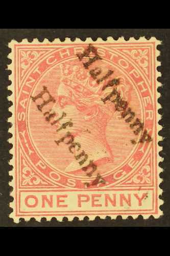 1885 ½d On Half 1d Carmine Rose, Unsevered Pair, SG 23a, Fine Mint.  For More Images, Please Visit Http://www.sandafayre - St.Christopher-Nevis-Anguilla (...-1980)