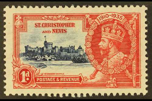 1935 1d Deep Blue And Scarlet Jubilee, Variety Kite And Vertical Log, SG 61k, Fine Mint.  For More Images, Please Visit  - St.Kitts-et-Nevis ( 1983-...)