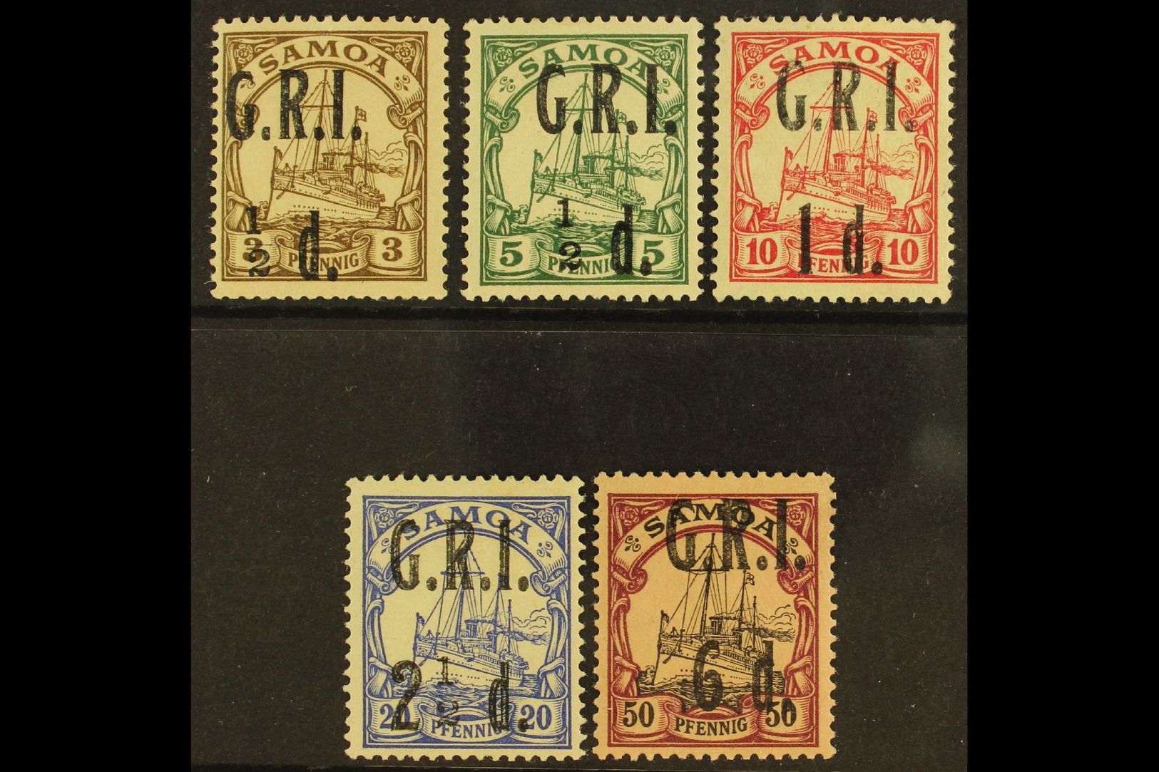 1914 "G.R.I." Surcharges Set To 2½d On 20pf (SG 101/04), Plus 6d On 50pf (SG 108), Fine Fresh Mint. (5 Stamps) For More  - Samoa