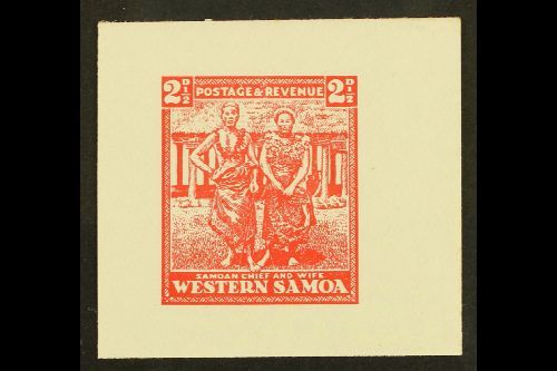 1935 PICTORIAL DEFINITIVE ESSAY Collins Essay For The 2½d Value In Red On Thick White Paper, The "Chief And Wife" Design - Samoa