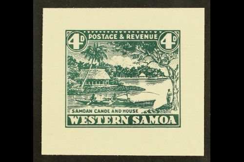 1935 PICTORIAL DEFINITIVE ESSAY Collins Essay For The 4d Value In Dark Green On Thick White Paper, The "Samoan Canoe And - Samoa