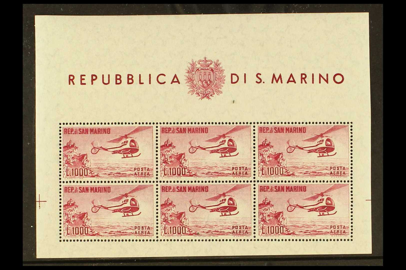 1961 1000L Carmine, Helicopter Miniature Sheet, Mi. 696 Klb, Sassone 22, Superb Never Hinged Mint. For More Images, Plea - Autres & Non Classés