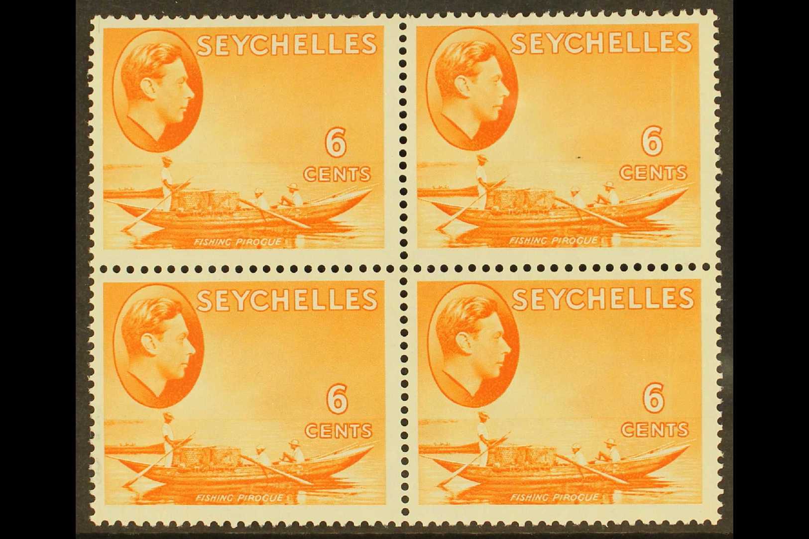 1938-49 NHM MULTIPLE 6c Orange On Chalky Paper, SG 137, Block Of 4, Never Hinged Mint. Lovely, Post Office Fresh Conditi - Seychelles (...-1976)