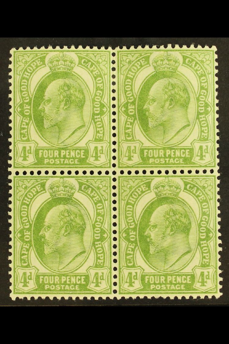 CAPE OF GOOD HOPE 1902-04 4d Olive Green, SG 75, Never Hinged Mint Block Of Four, The Upper Pair With Light Bend For Mor - Unclassified