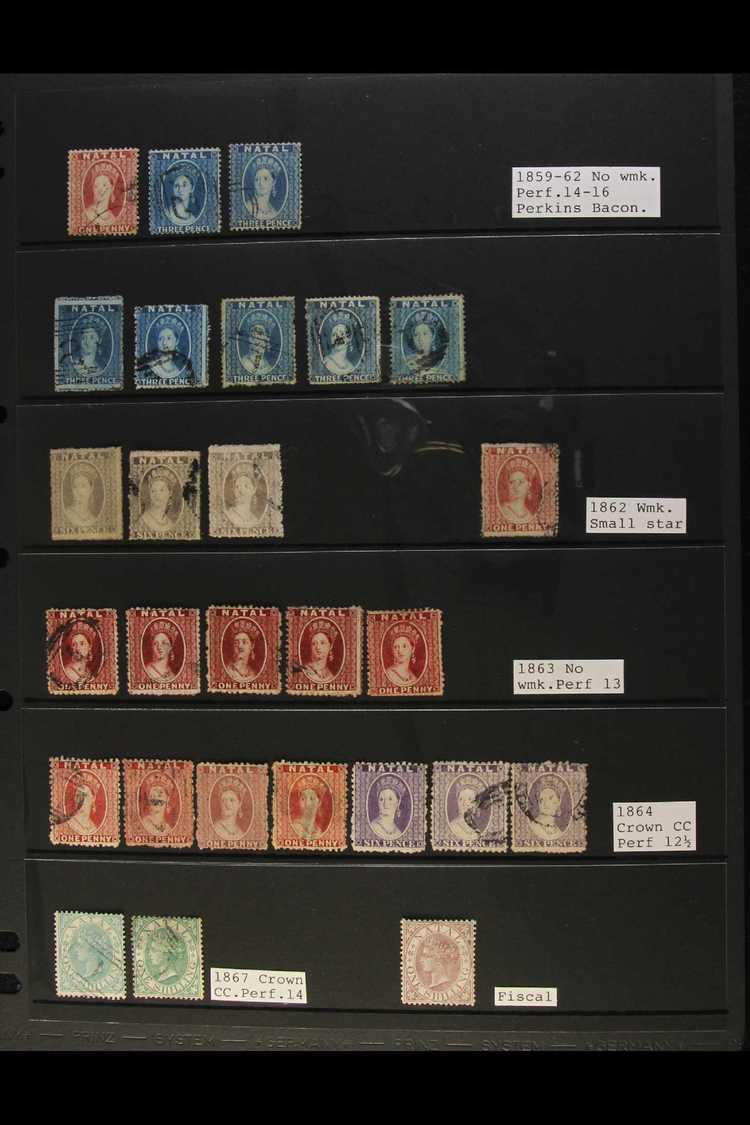 NATAL 1859 - 1867 FINE USED COLLECTION Displayed On A Stock Card With 1859 1d And 3d (x2) Perkins Bacon, 3d Perforation  - Sin Clasificación