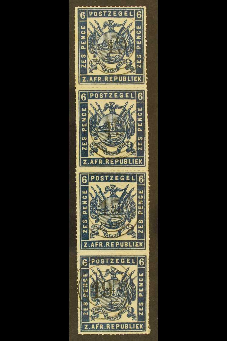 TRANSVAAL REPRINT 6d Deep Blue, Vertical Strip Of 4, Cancelled With Neat "19" Numeral Postmark On Each Stamp, Scarce Mul - Unclassified