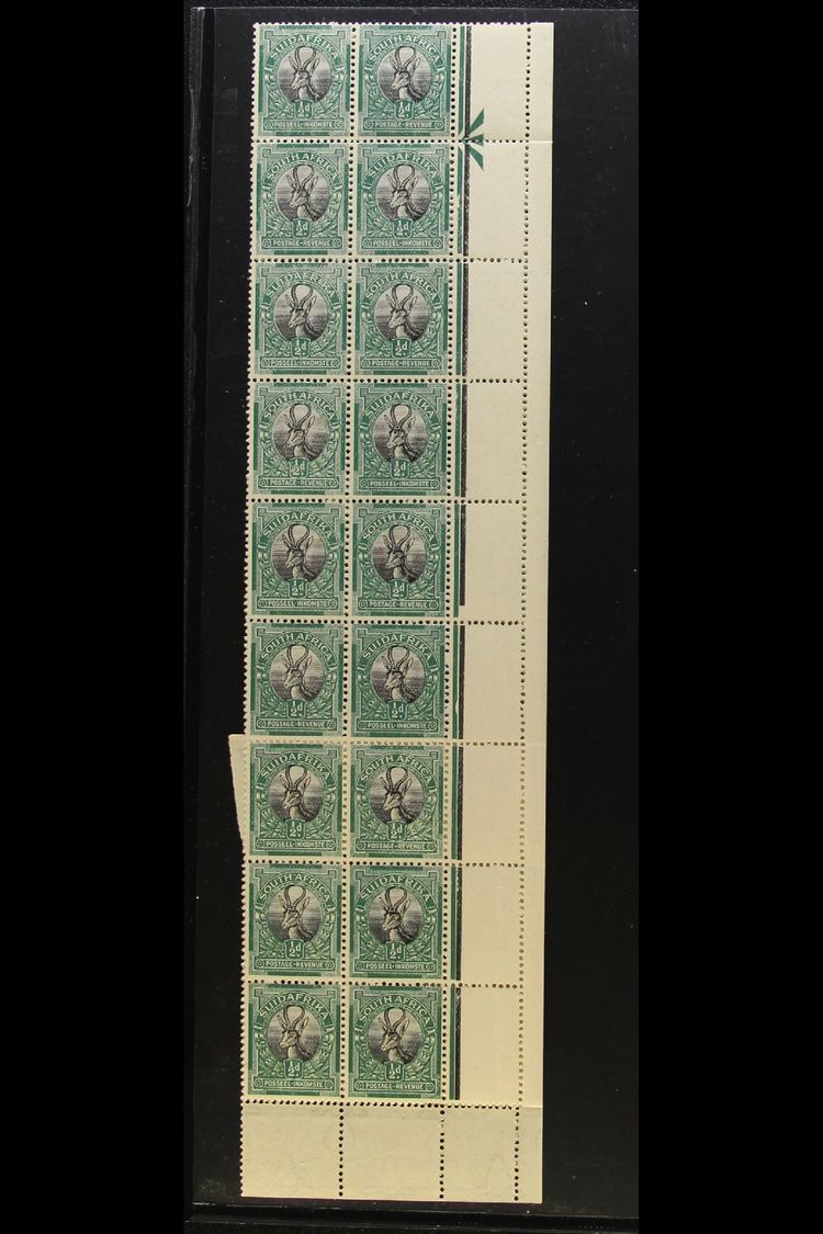 1926-7 ½d Black & Green, Pretoria Printing, Issue 3, Two Complete Columns From Right Of Sheet (R1-20/11+12) With Margins - Zonder Classificatie