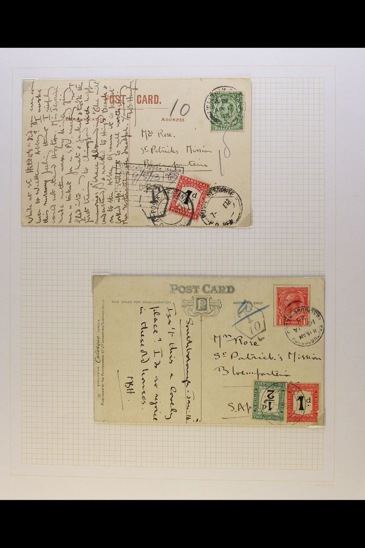 POSTAGE DUES COVERS & POSTCARDS Group Including Two Postcards With Transvaal 1d Due Used In Union Period, Couple Of Fron - Zonder Classificatie