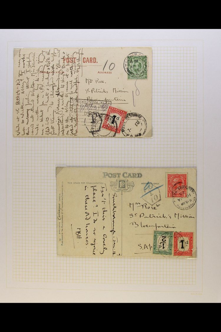 POSTAGE DUES COVERS & POSTCARDS Group Including Two Postcards With Transvaal 1d Due Used In Union Period, Couple Of Fron - Non Classés