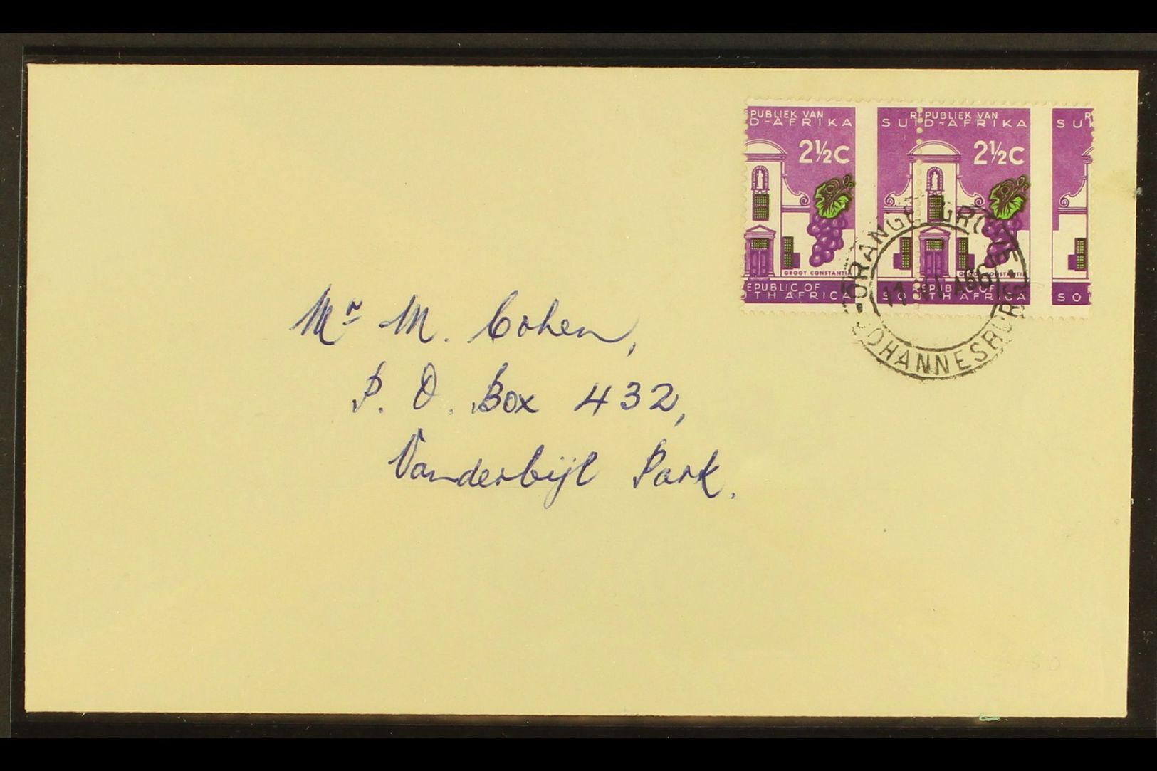 RSA VARIETY 1963-7 2½c Bright Reddish Violet & Emerald, Wmk RSA, GROSSLY MISPERFORATED PAIR On Cover, SG 230a, Neat ORAN - Non Classés