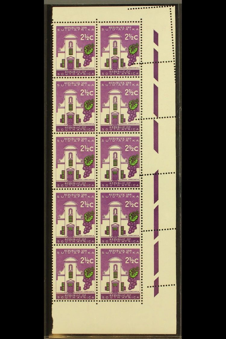 RSA VARIETY 1963-7 2½c Bright Reddish Violet & Emerald, Wmk RSA, Corner Marginal BLOCK OF TEN (2x5 Rows) With Extra Stri - Non Classés