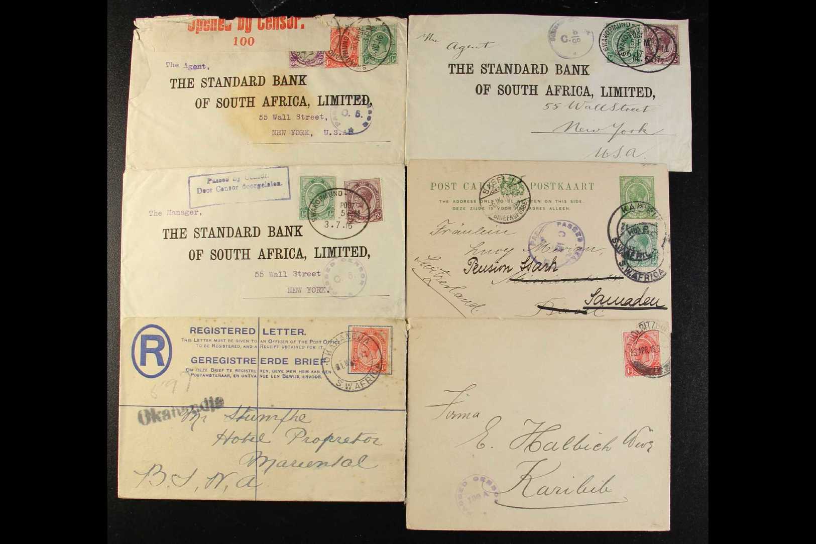 FORERUNNERS - POSTAL HISTORY Incl. Three 1915-17 Standard Bank Envs To USA, Each Censored, 1916 Cover At 7½d Rate, Uprat - South West Africa (1923-1990)