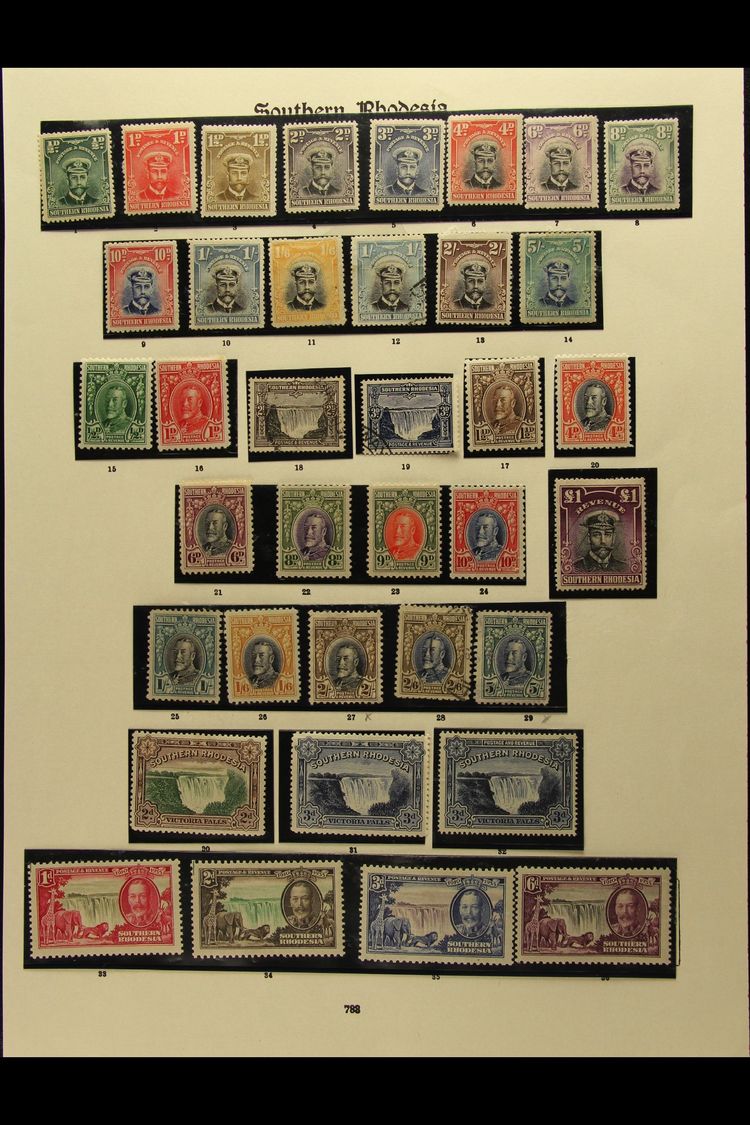 1924-1935 COLLECTION In Hingeless Mounts On Pages, Mostly Mint, Inc 1924-29 Set (ex 1s6d) Mint, Plus £1 Revenue Used, 19 - Rhodésie Du Sud (...-1964)