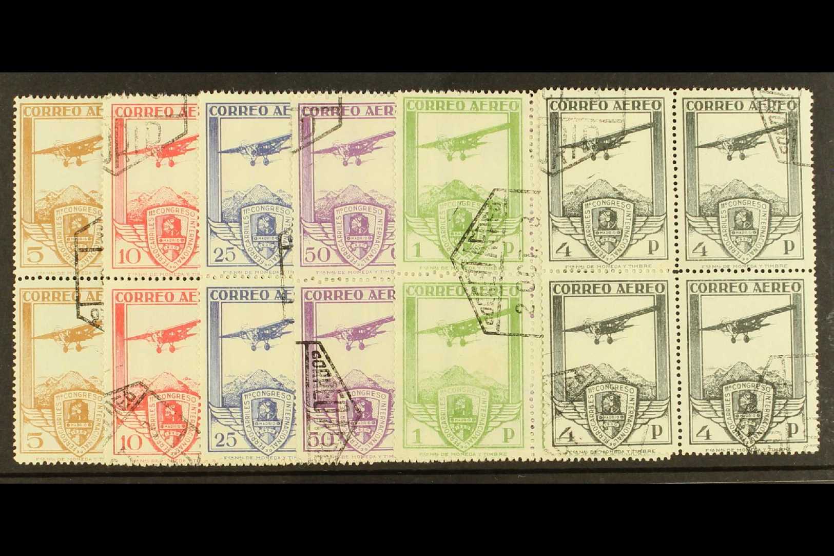 1930 RAILWAY CONGRESS Airmail Set Complete, SG 547/552, In Superb Used Blocks Of 4. (6 Blks) For More Images, Please Vis - Autres & Non Classés