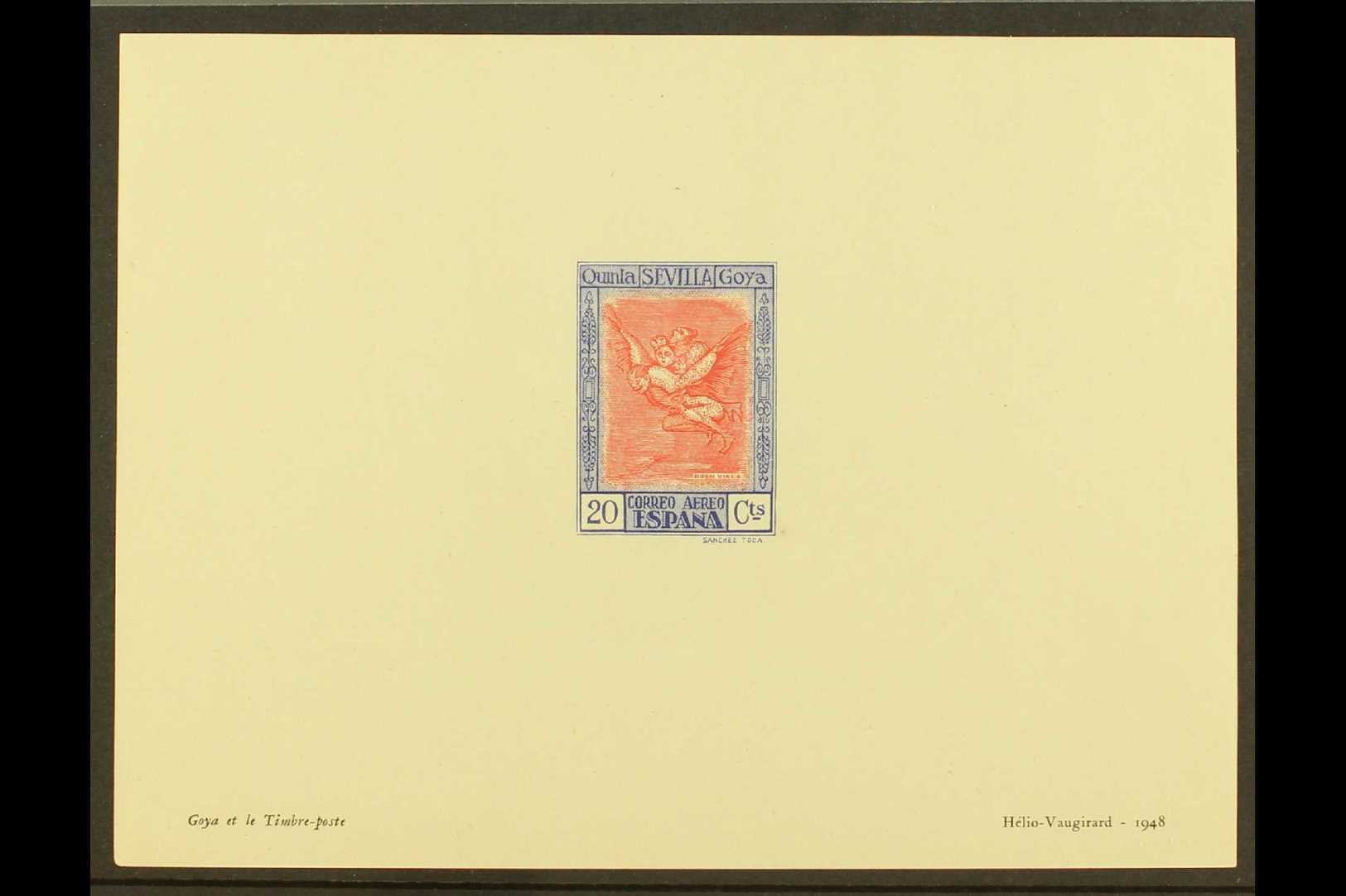 1948 HELIO-VAUGIRARD DIE PROOF Of The 1930 20c Carmine And Ultramarine Goya Air Issue, As SG 574, Approx Size 155 X 115m - Autres & Non Classés