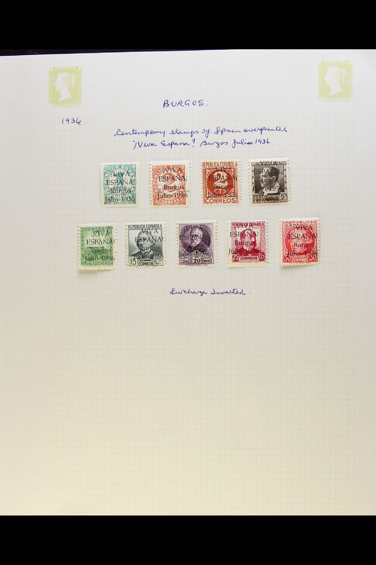 CIVIL WAR ISSUES FOR BURGOS 1936-38 Attractive Fine Mint And Used Collection Written Up On Album Pages, With Nationalist - Autres & Non Classés