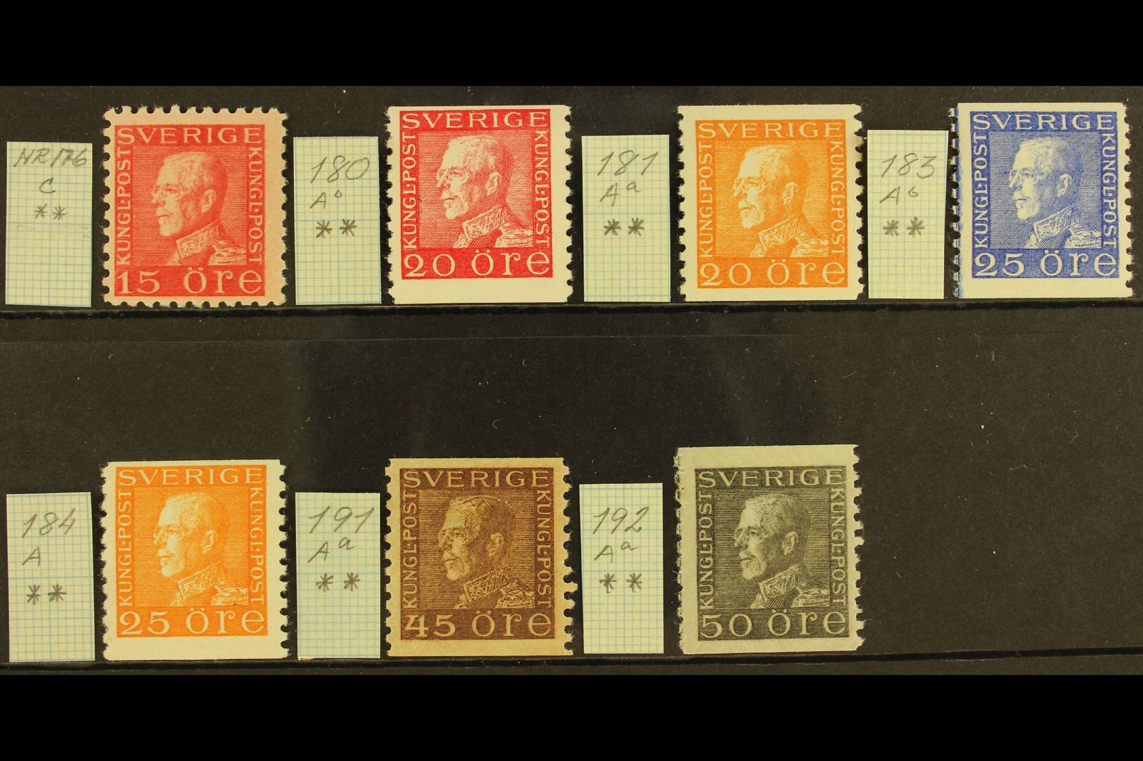 1921-36 King Gustaf V Fine Never Hinged Mint All Different Group, Comprising 1921-36 15o Red Perf 9¾ Type I And Imperf X - Other & Unclassified