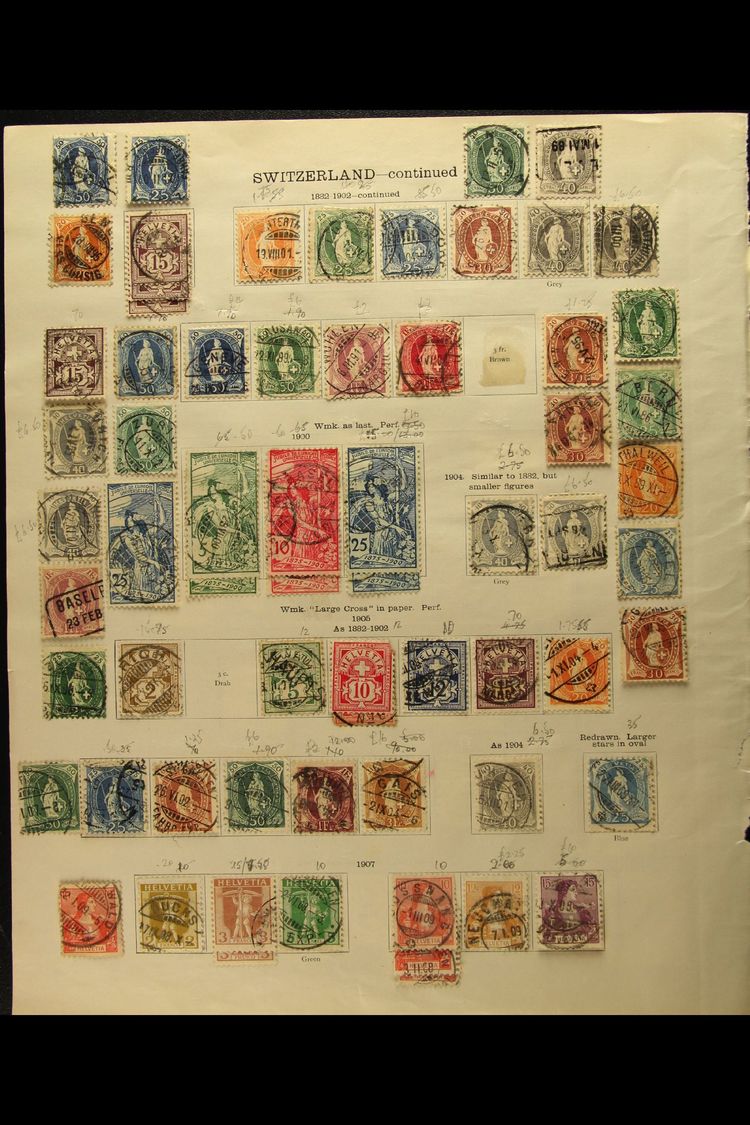 1854-1924 OLD COLLECTION On Pages, Mint Or Used, Inc 1854 To 20r, Standing Helvetia To 3f, 1900 UPU Set Inc 25c (x3), 19 - Andere & Zonder Classificatie