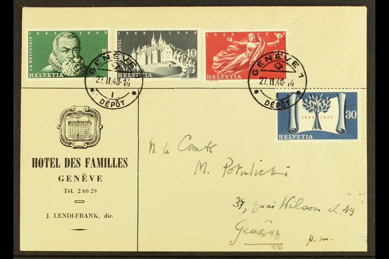 1948 Federal State Centenary Set On First Day Cover, SG 485/8, Zumstein 281/4, Very Fine On A Commercial Cover. For More - Sonstige & Ohne Zuordnung