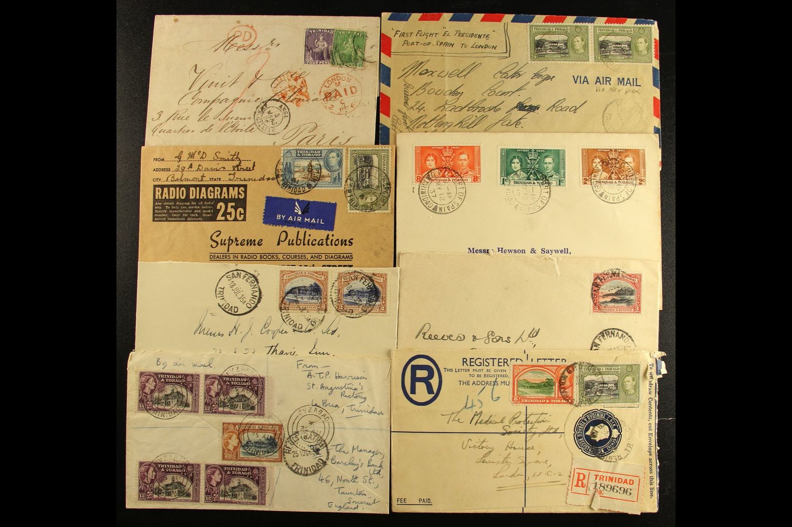 1866-1962 Covers Group, Inc 1866 Entire Letter To France (later Two Stamps Attached), Airmail & Registered Items Inc 6d  - Trinidad En Tobago (...-1961)