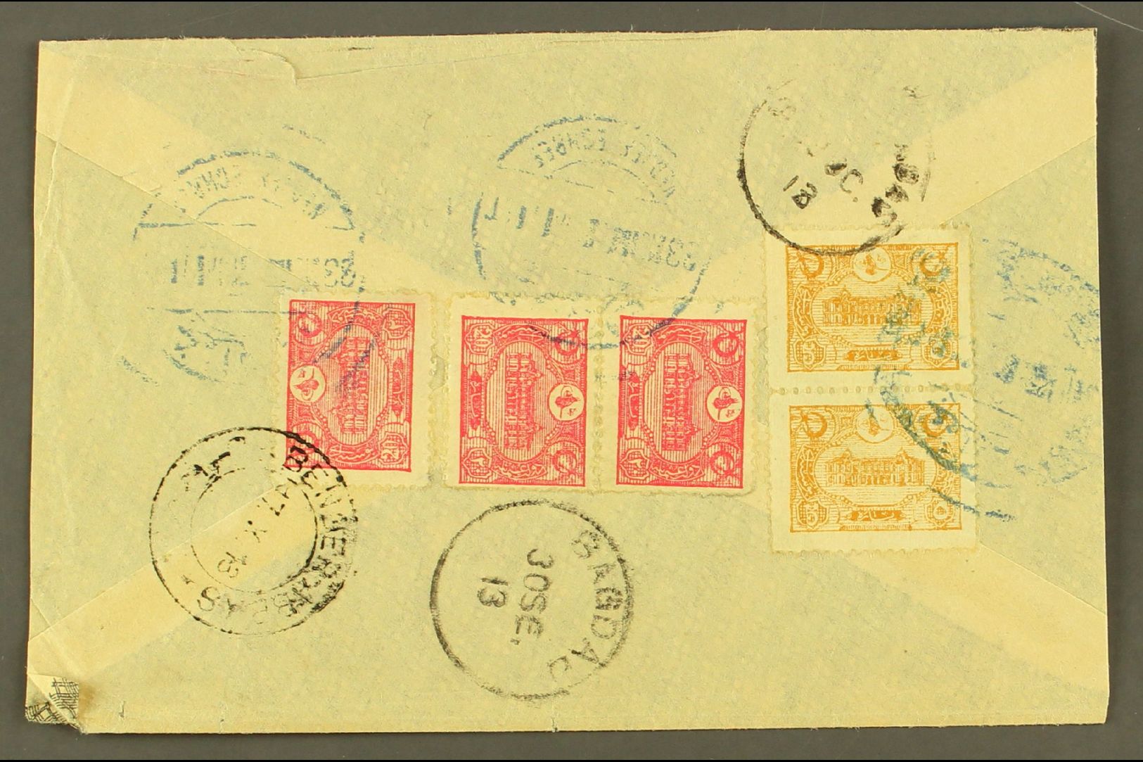 USED IN IRAQ 1913 Cover Addressed In Arabic To Yazd (Persia), Bearing On Reverse 1913 5pa Pair & 20pa (x3 Inc Pair) Tied - Autres & Non Classés